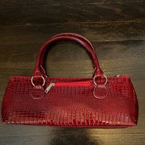 Wine Carrier with opener in elegant red crocodile bag. Fun Gift!